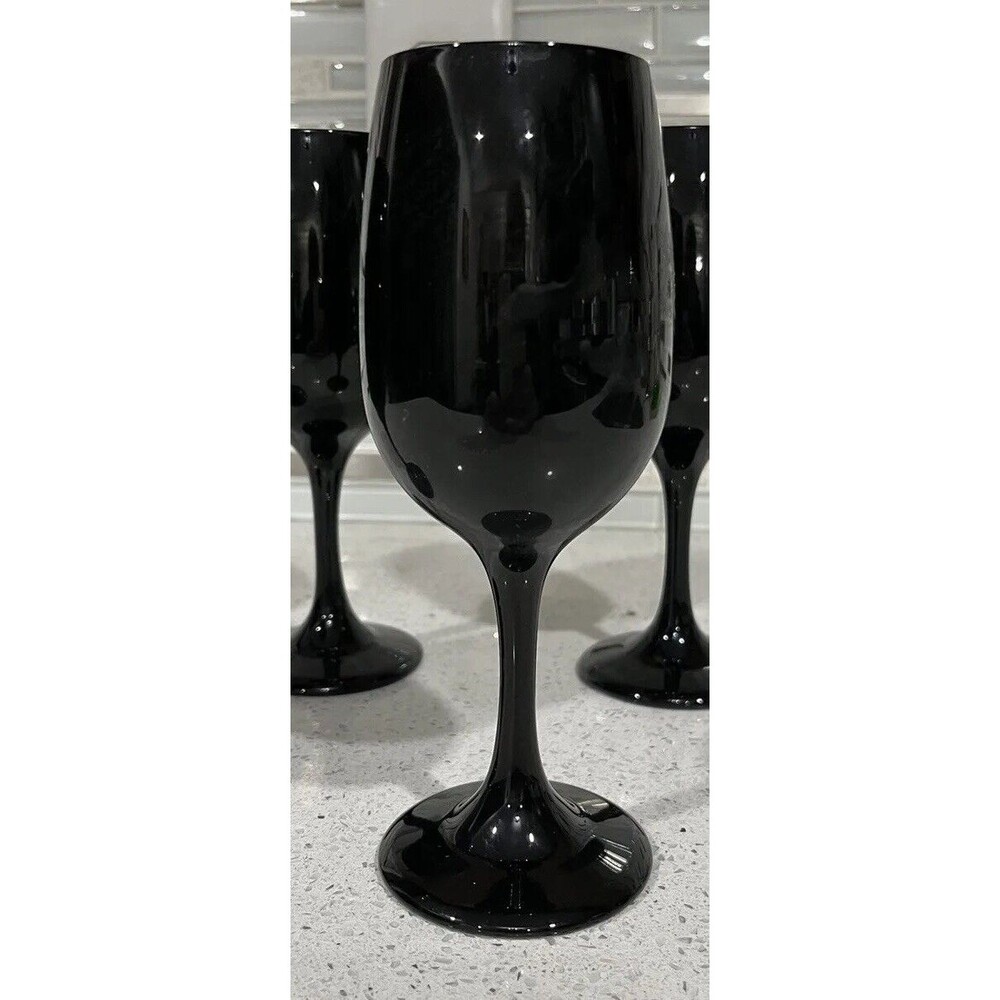 Vintage Libbey Black Amethyst  Champange /Wine Glasses. Set Of Four